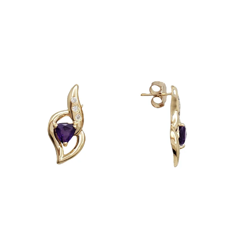 bohemian earrings for women-Amethyst Diamond Stud Earrings (14K)