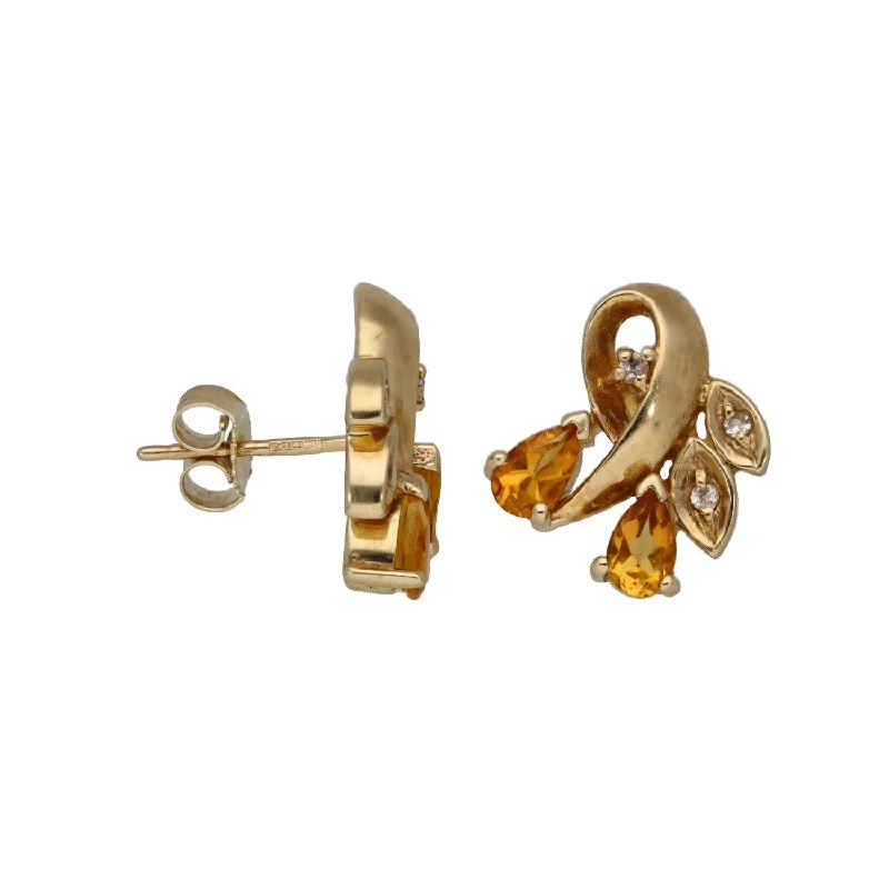 luxury earrings for women-9ct Gold Citrine & Cubic Zirconia Dress/Cocktail Earrings