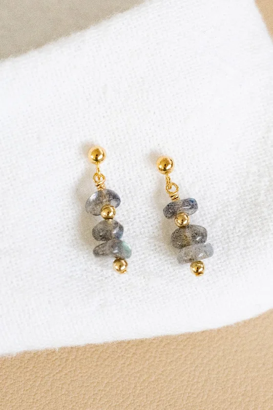 elegant gemstone earrings for women-Nugget Labradorite & Bead Ball Studs