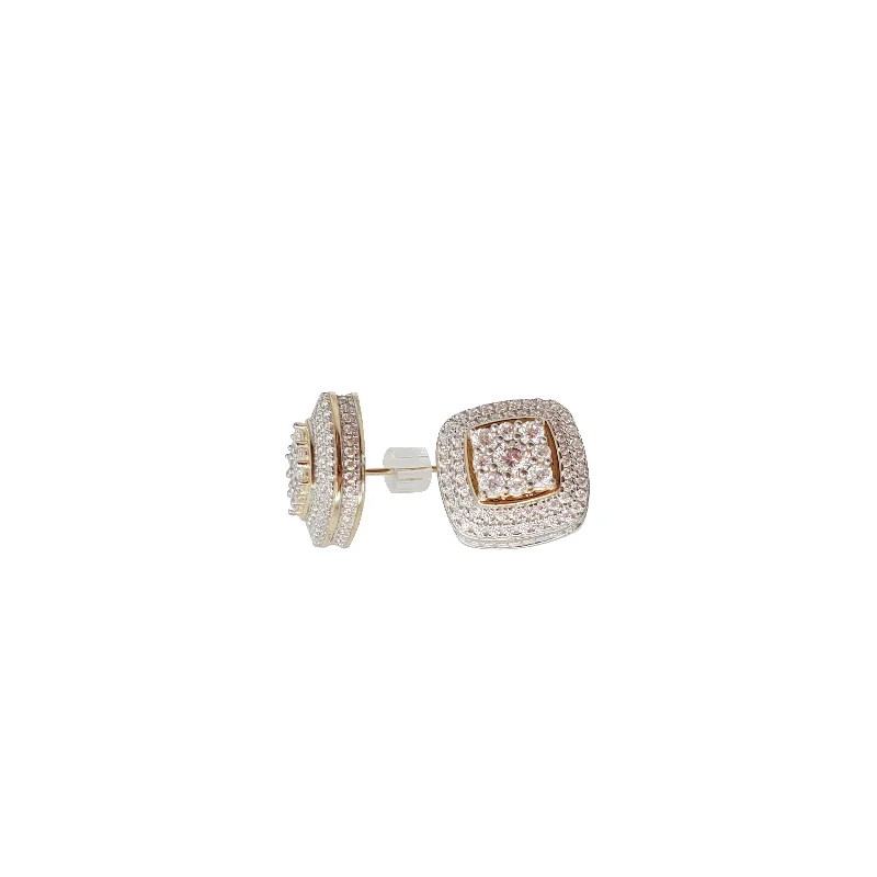 silver dangle earrings for women-Square Stud Earring (14K)