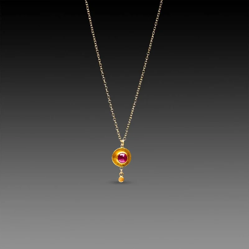 custom necklace for women-Ruby and Gold Disk Necklace