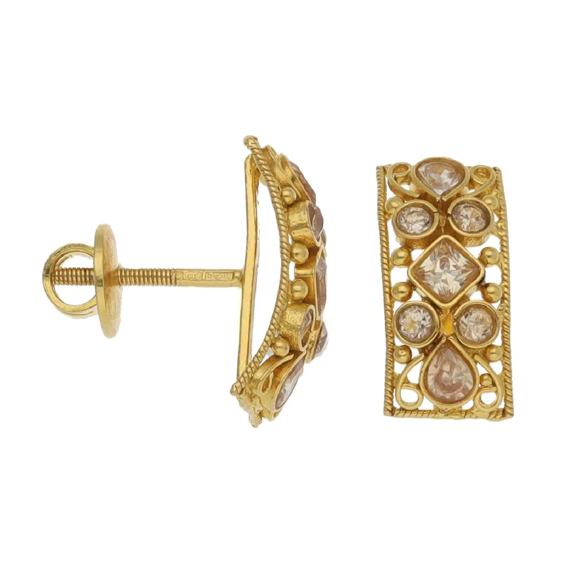 diamond hoop earrings for women-22ct Gold Imitation Gems Stud Earrings