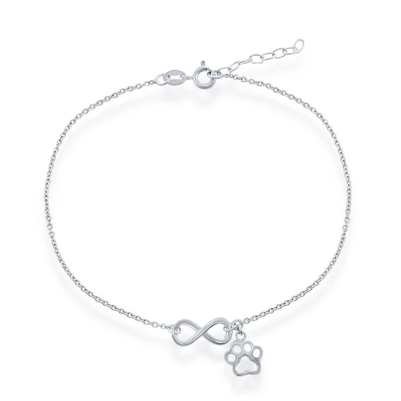 heart bracelet for women-Classic Women's Anklet - Sterling Silver Infinity with Paw Print Charm | R-9248