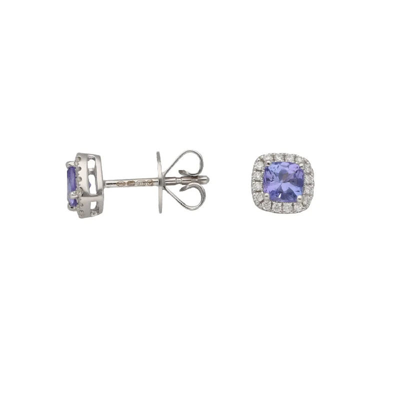 bohemian earrings for women-New 9ct White Gold Diamond & Tanzanite Halo Earrings