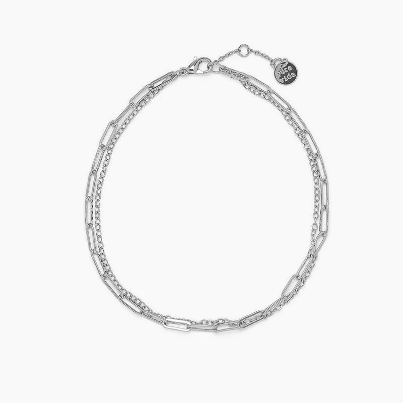 stackable anklet for women-PuraVida, Double Chain Anklet, Silver