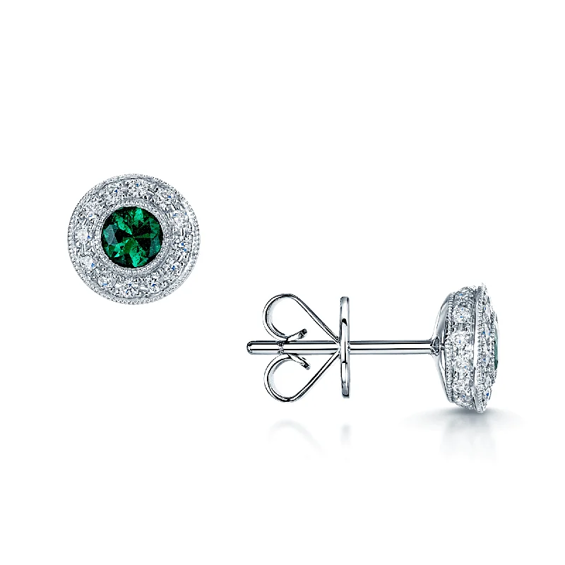 large earrings for women-18ct White Gold Emerald And Diamond Cluster Earrings