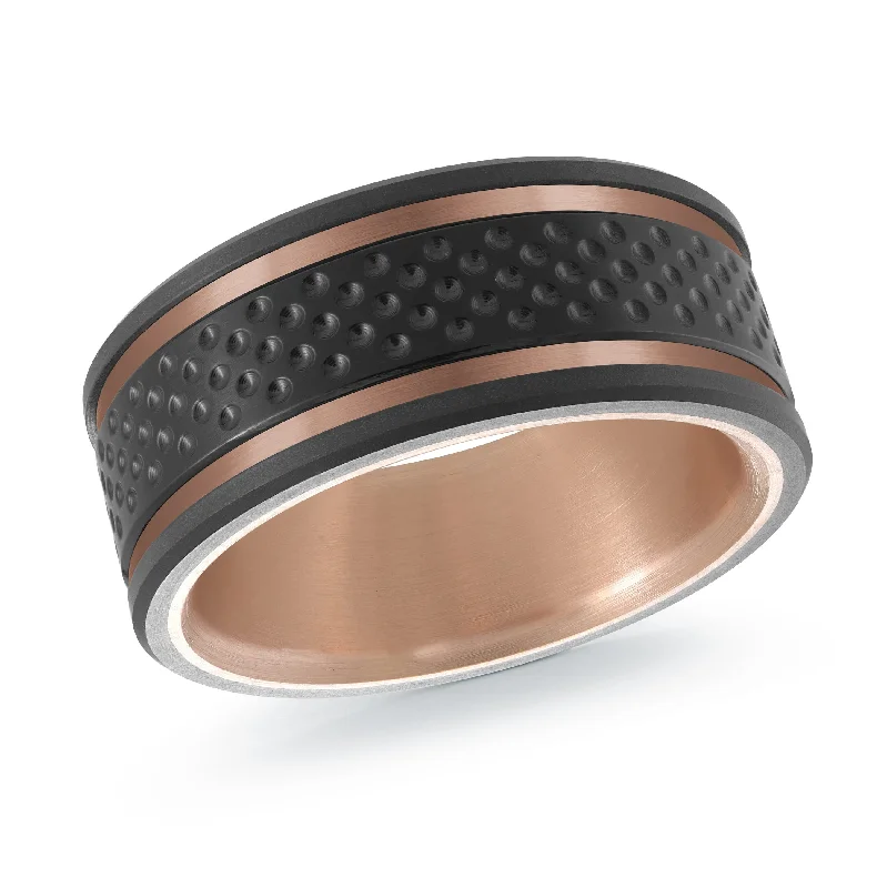 princess cut diamond engagement ring for women-Tantalum with Carbon Fiber and 14K Rose Gold Ring from the Titanium Collection by Malo - MRDTI-019-9BP