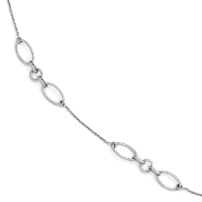 funky bracelet for women-Sterling Silver Oval Station Link Anklet, 9-10 Inch