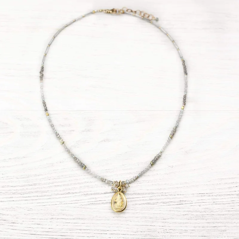 celestial necklace for women-Labradorite Ganesh Thai Amulet Necklace