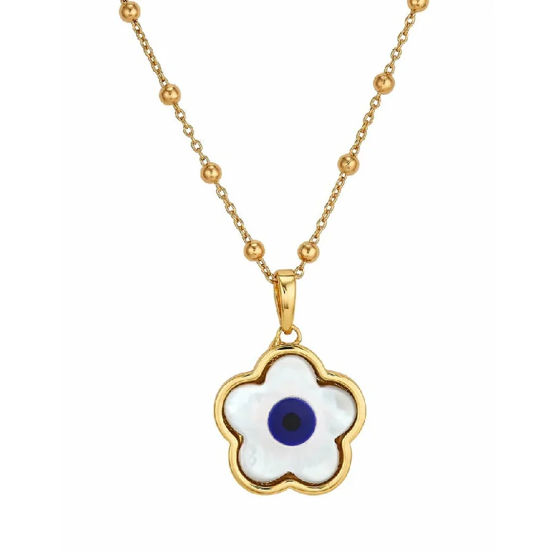 minimalist necklace for women-Evil eye flower charm