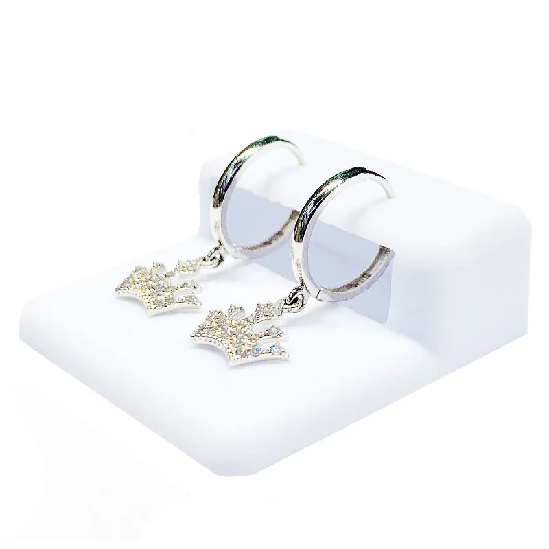 sapphire earrings for women-Crown CZ Earrings (14K).