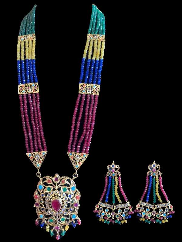 hand-crafted earrings for women-LN90  Cassie rani haar with earrings in Navratan  beads ( READY TO SHIP )