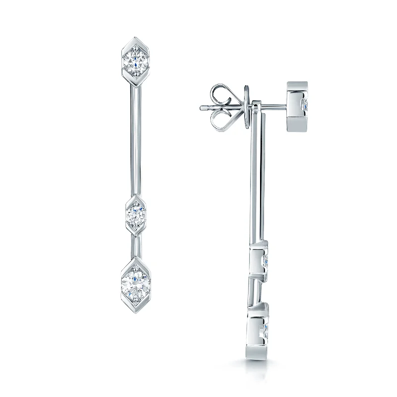 boho-chic earrings for women-Nouveau Collection 18ct White Gold Diamond Bar Drop Earrings