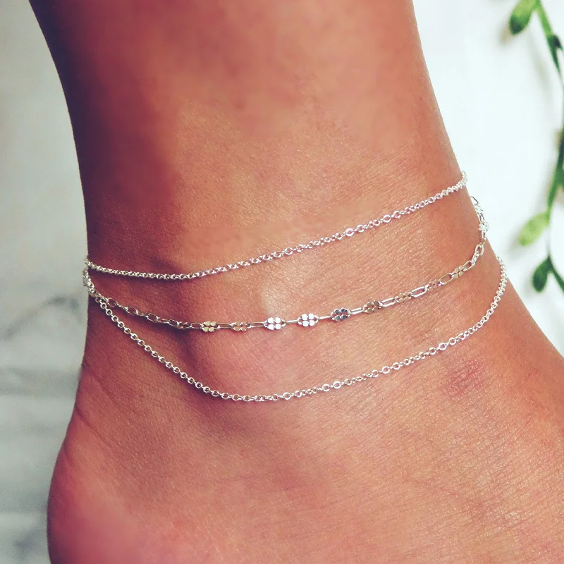 stackable bracelet for women-Layered Fleur Anklet • Silver