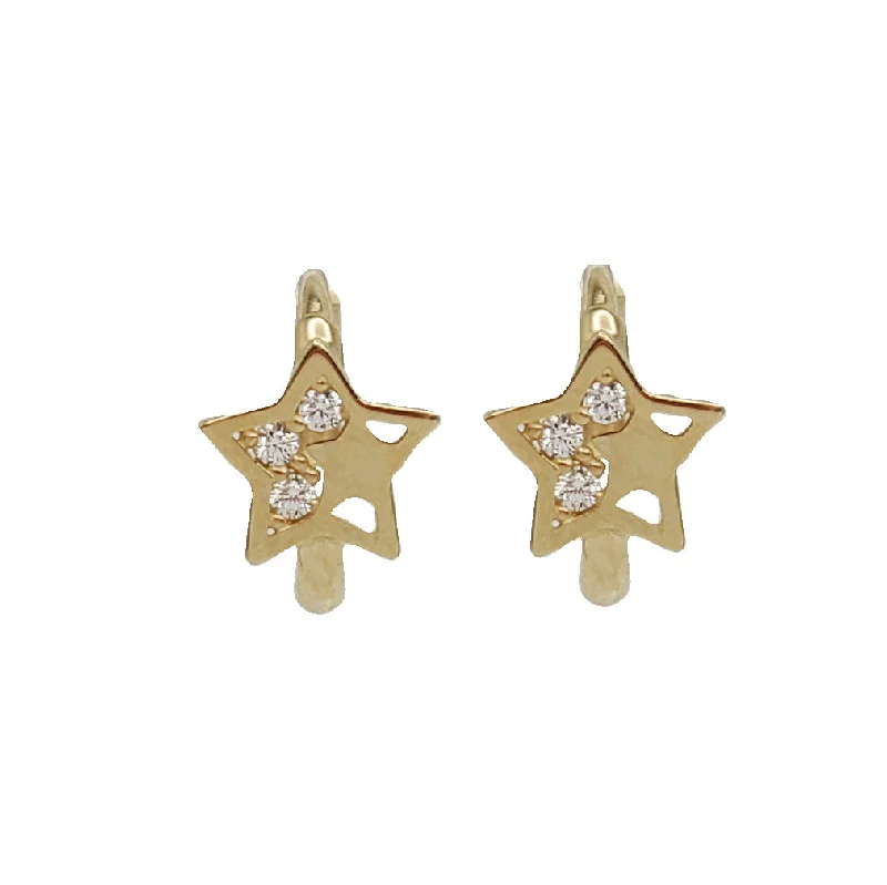 flower stud earrings for women-Zirconia Star Huggies Earrings (14K)