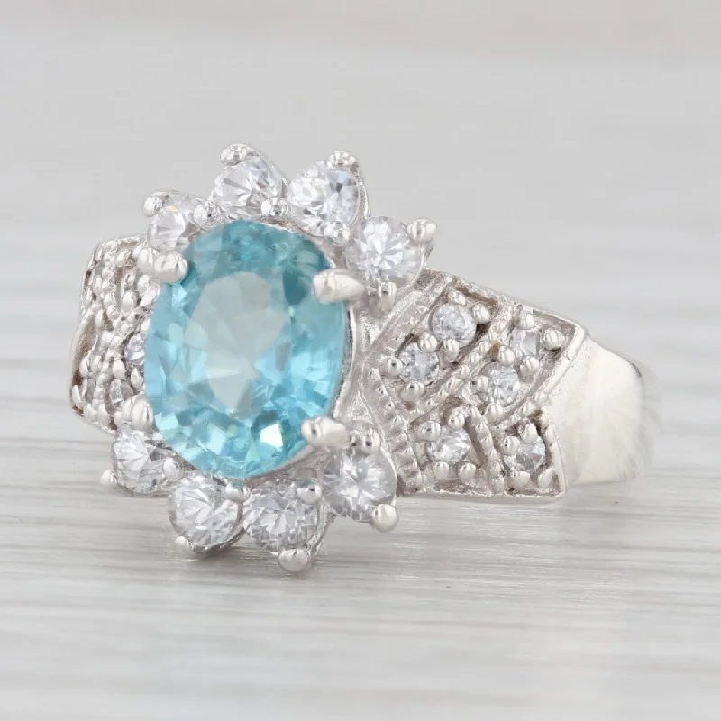 vintage diamond engagement ring for women-2.39ctw Blue White Zircon Cubic Zirconia Cocktail Ring Sterling Silver Size 6