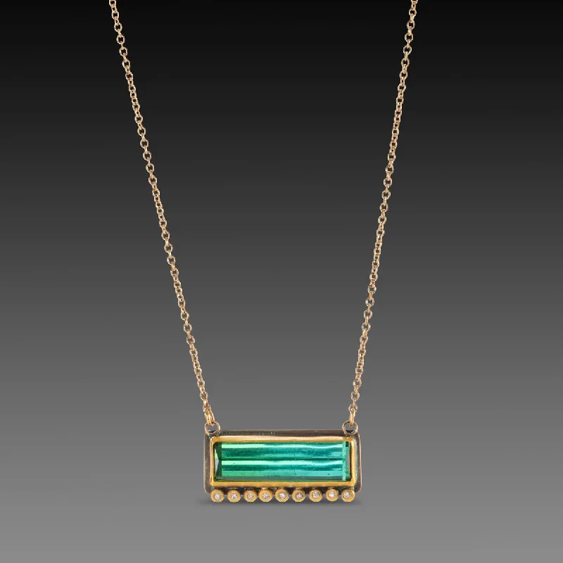 unique pendant necklace for women-Green Tourmaline Necklace with Diamond Line