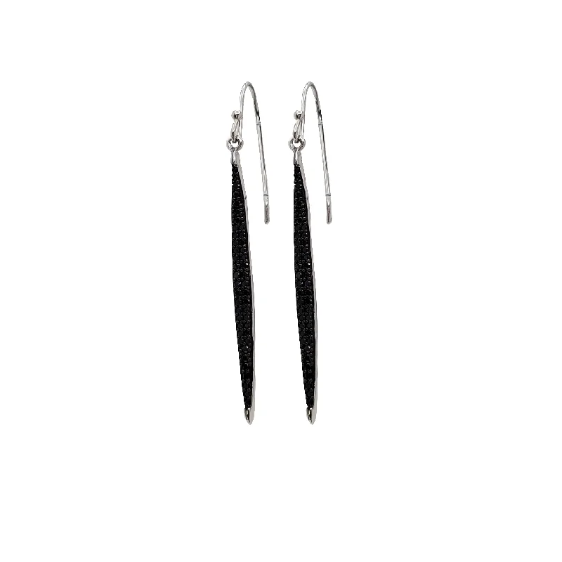 colorful gemstone earrings for women-Black Onyx Fish Hook Long Earrings (Silver)