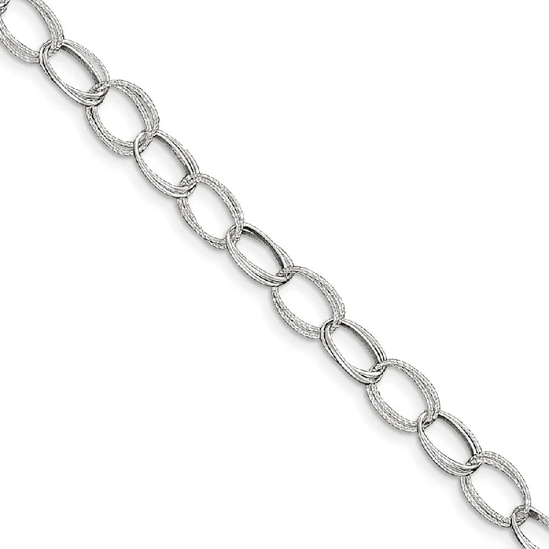 pearl bracelet for women-Sterling Silver Double Oval Link Anklet, 10 Inch