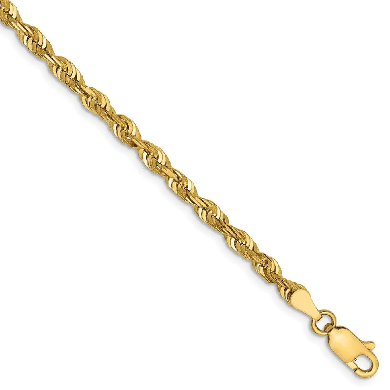 golden bracelet for women-14k Yellow Gold 4mm Diamond Cut Rope Chain Anklet, 9 Inch