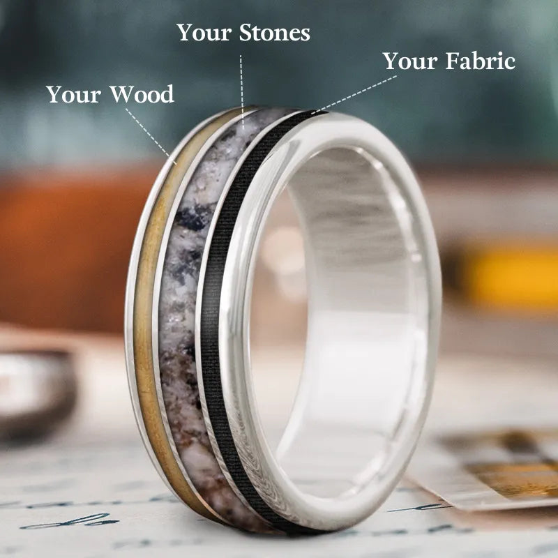 matching wedding rings for women-Custom Design - 3-Inlay Wide Center Ring pjjyrDQG56MZnJHMAIJ0nJcJ