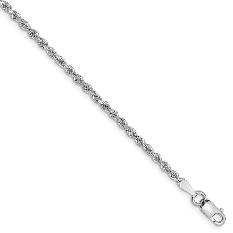 cubic zirconia bracelet for women-2mm, 14k White Gold, Diamond Cut Solid Rope Chain Anklet, 9 Inch