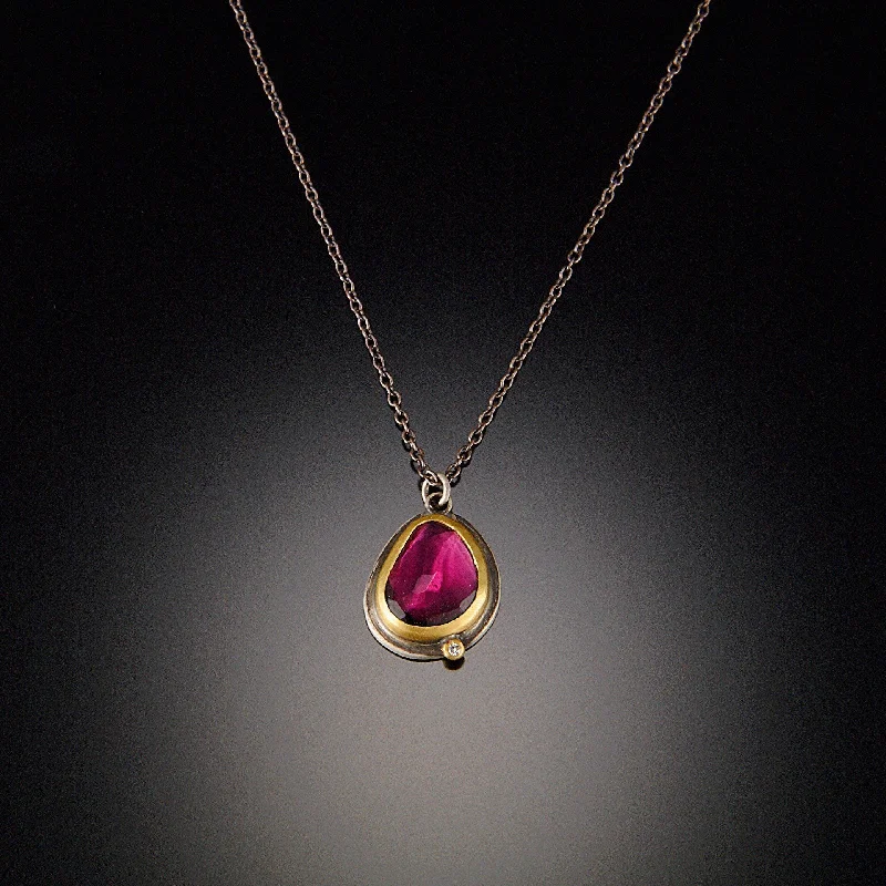 unique necklace for women-Rose Cut Garnet Necklace with Diamond