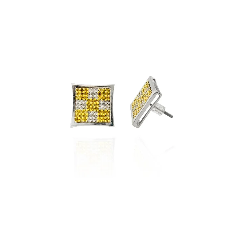 flower stud earrings for women-Checkered Diamond Square Earrings (14K)