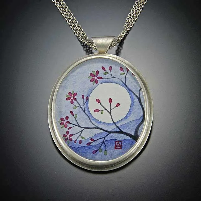 boho necklace for women-Large Oval Moon Blossom Necklace