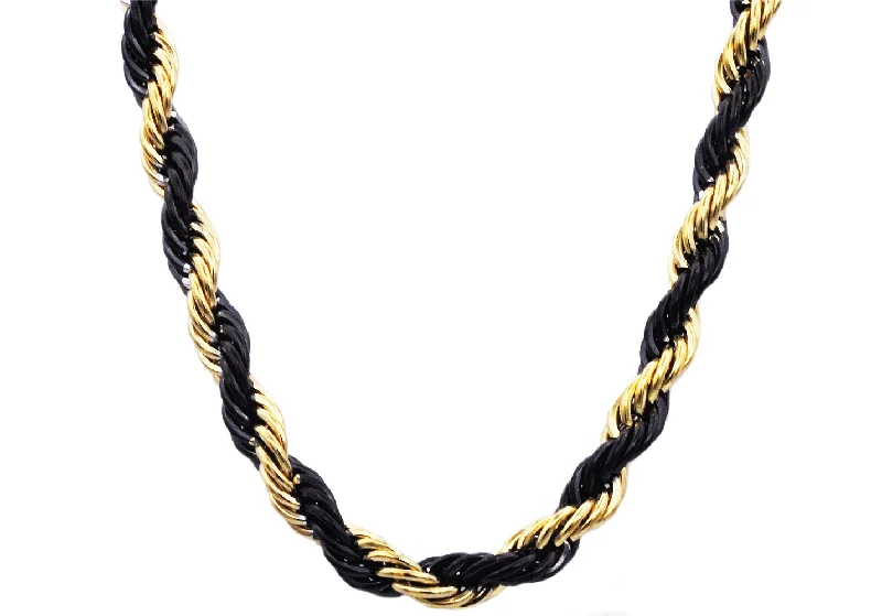 sterling silver necklace for women-Mens Gold And Black Stainless Steel Rope Chain Necklace