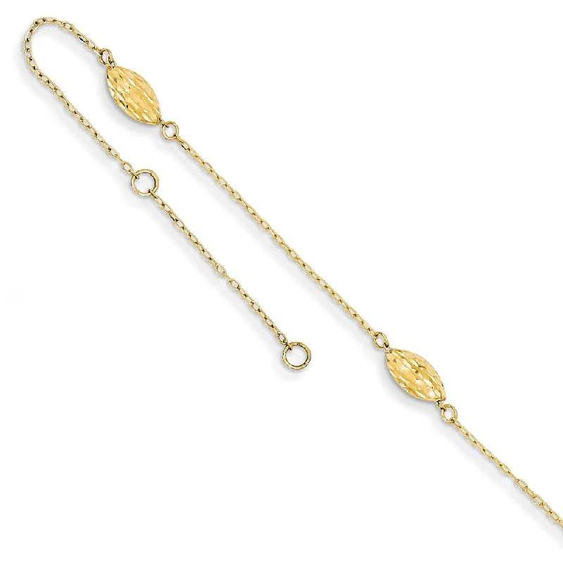 anklet with flowers for women-14k Yellow Gold Polished Puffed Rice Bead Anklet, 9 Inch