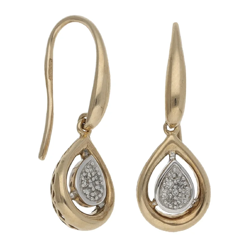 ear climbers for women-9ct Gold 0.08ct Round Diamond Drop Earrings