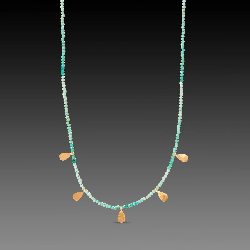 birthstone necklace for women-Polished Turquoise & Gold Teardrops Necklace