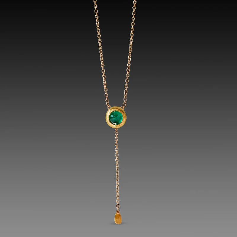 personalized necklace for women-Delicate Emerald Necklace with Gold Drop