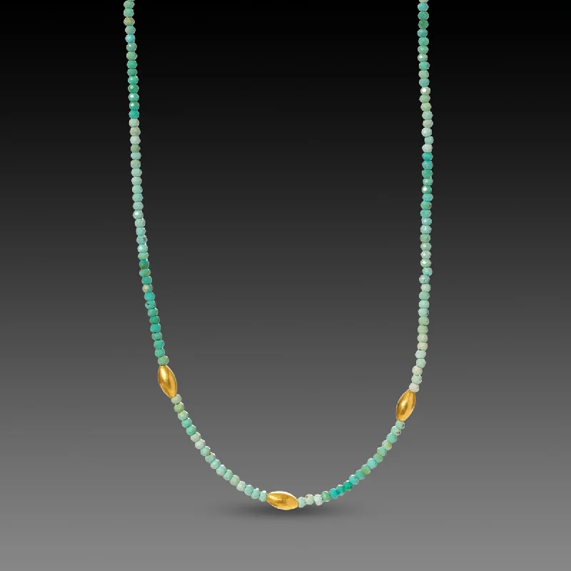 double chain necklace for women-Polished Turquoise & Gold Beaded Necklace