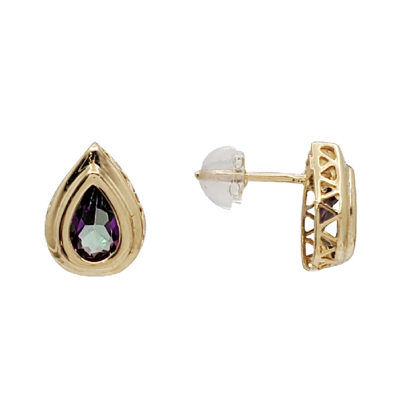 hand-crafted earrings for women-Teardrop Mystic Topaz Stud Earrings (14K)