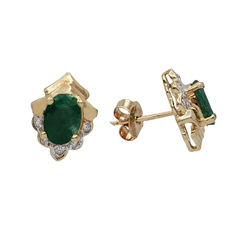 oval earrings for women-Diamond & Emerald Tree Stud Earrings (14K)