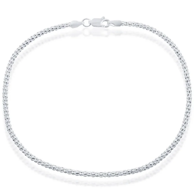 stackable anklet for women-Classic Women's Anklet - Silver Plated Sterling 2.5mm Popcorn, 9 inch | R-9257-9