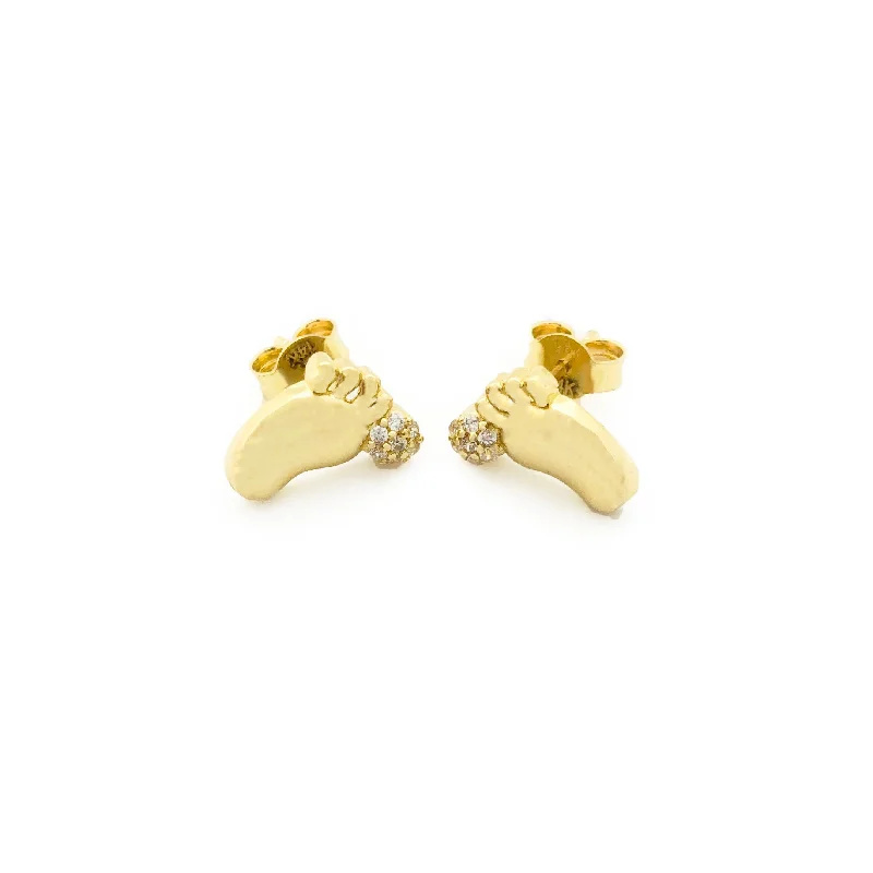 simple gold earrings for women-Baby Feet Stud Earrings (14K)