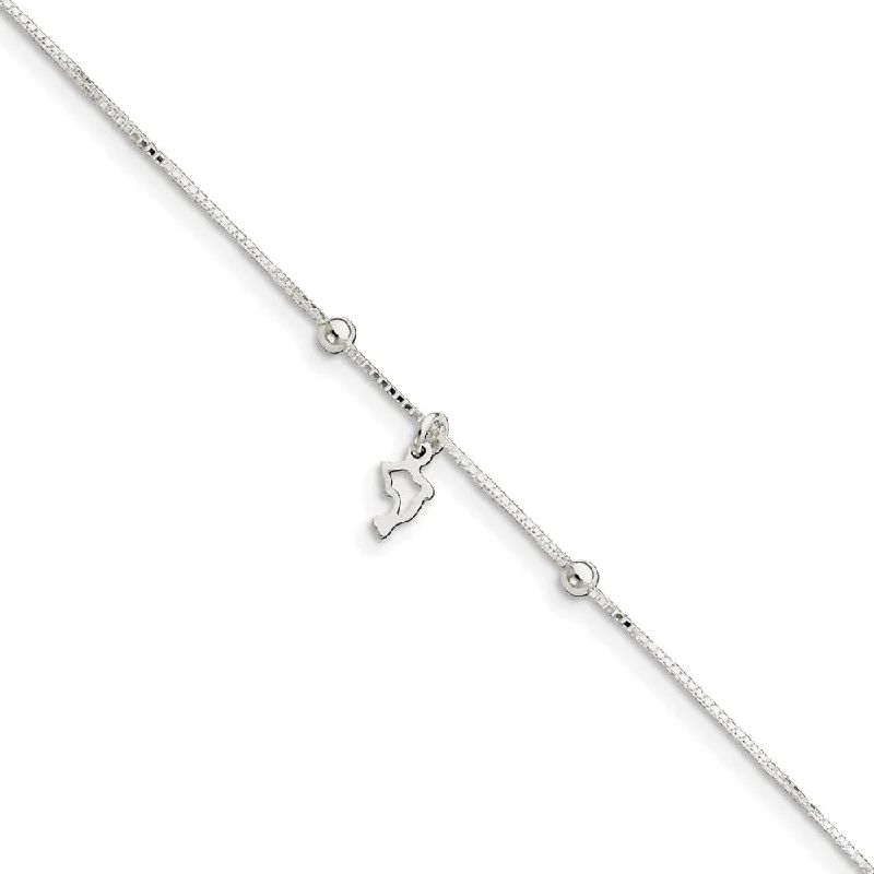 simple anklet for women-Sterling Silver Dolphin Silhouette Anklet, 8-9 Inch