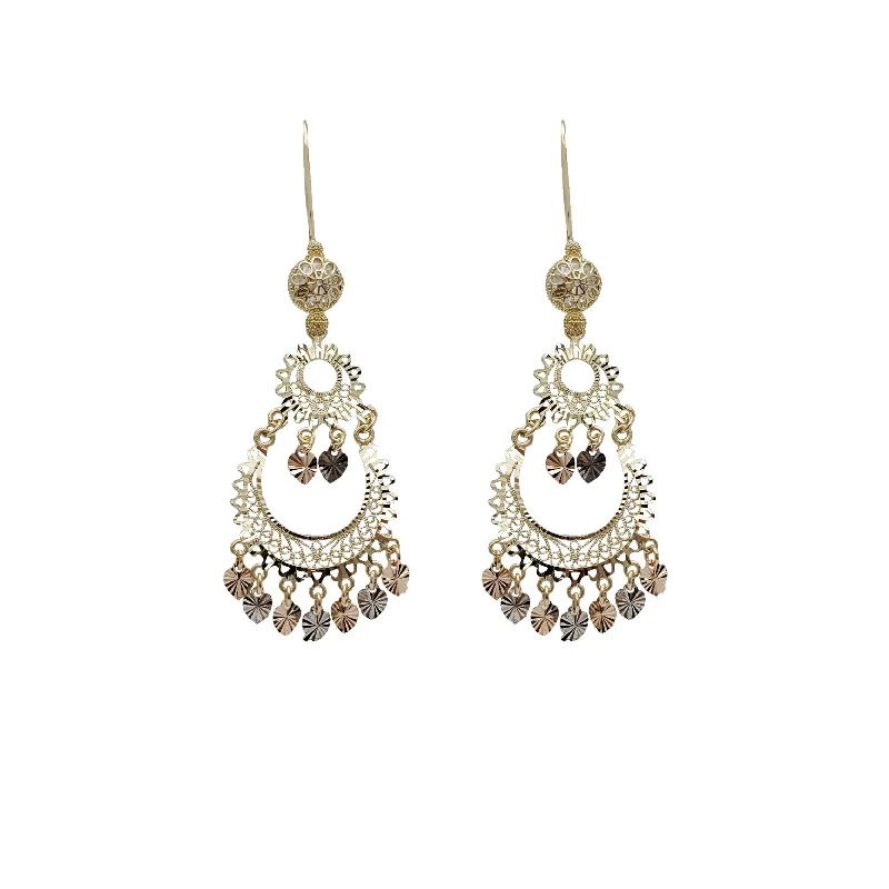 statement stud earrings for women-Tricolor Chandelier Dangling Earrings (14K)