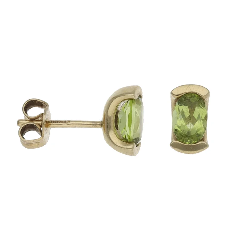 vintage gold earrings for women-9ct Gold Peridot Stud Earrings