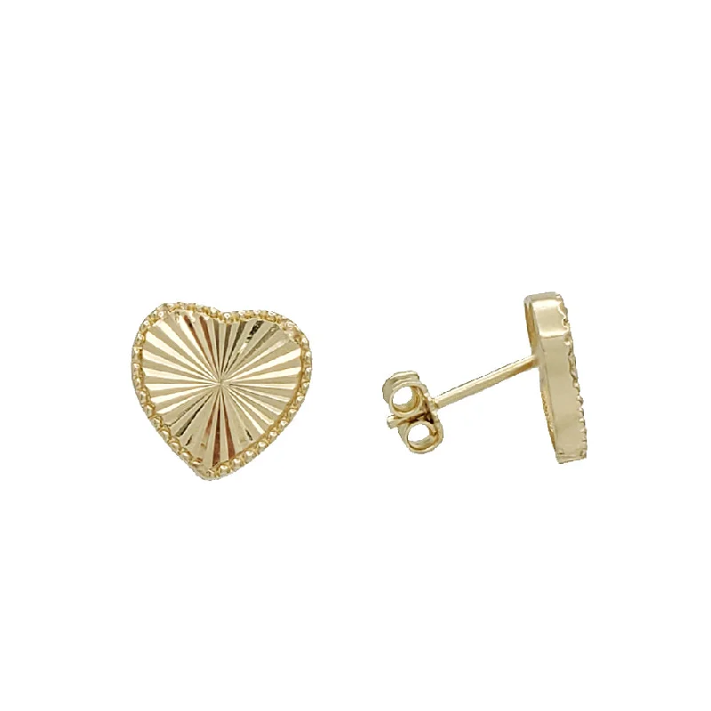 gold teardrop earrings for women-Diamond-Cut Heart Stud Earrings (14K)