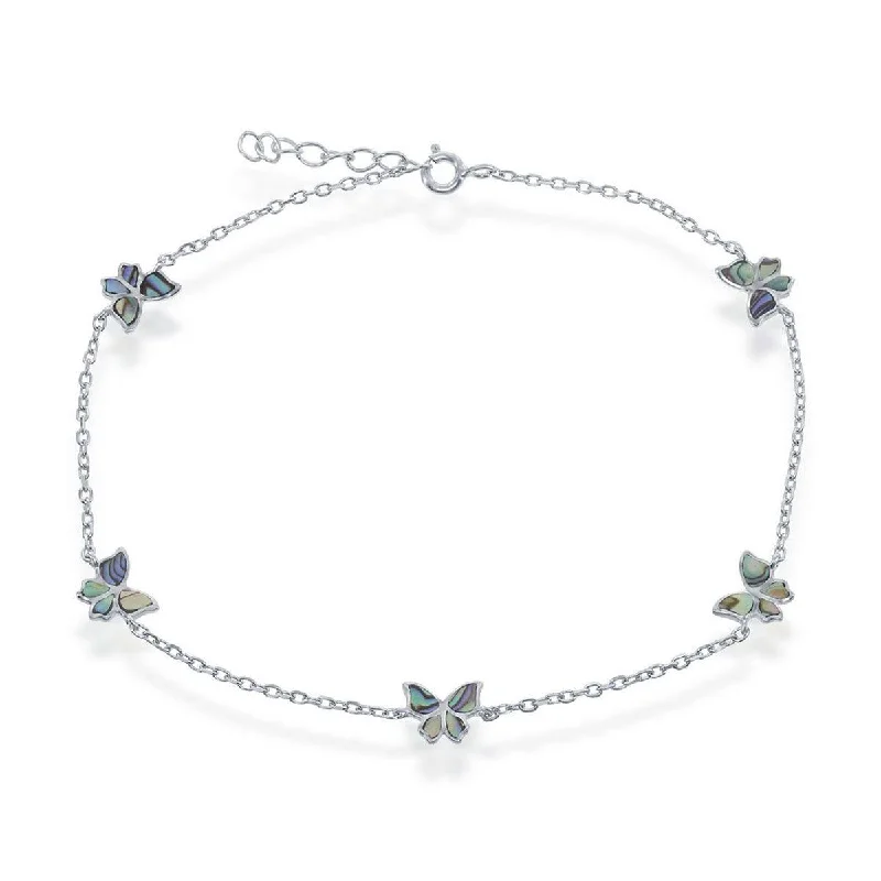 casual anklet for women-Classic Women's Anklet - Sterling Silver Abalone Butterfly | R-9245