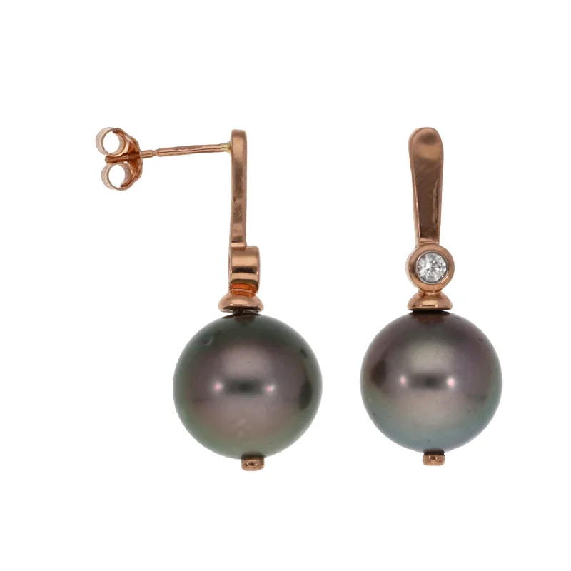 gold stud earrings for women-9ct Rose Gold Cultured Pearl & Cubic Zirconia Drop Earrings