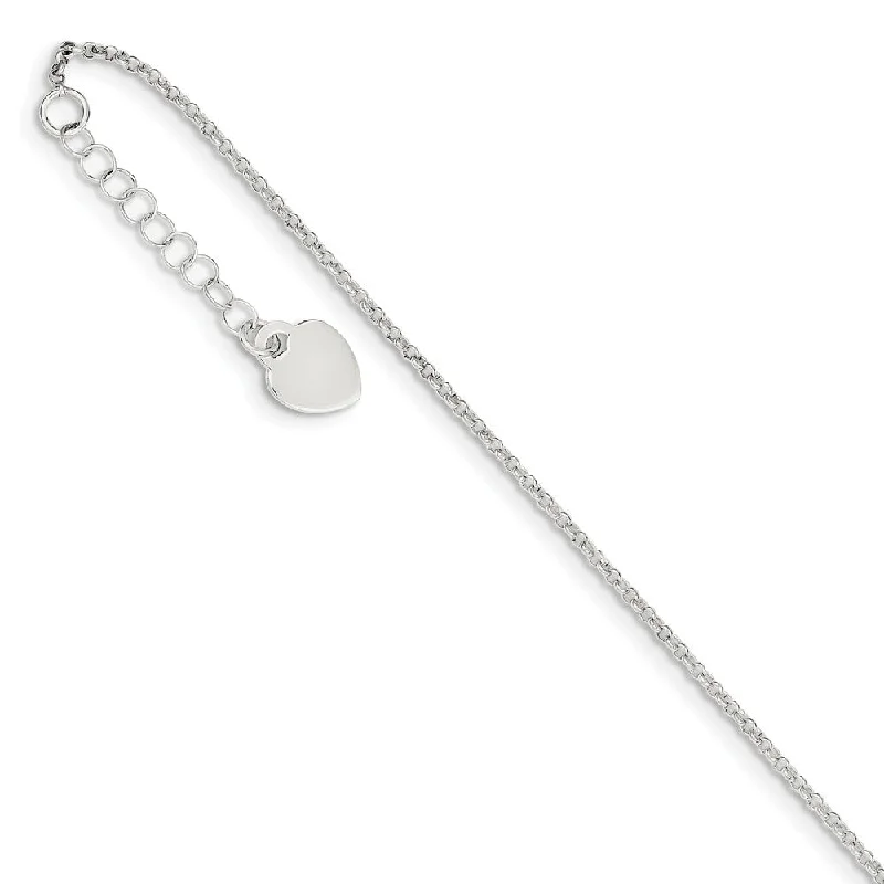 anklet with crystals for women-Sterling Silver 1.5mm Cable Chain And Polished Heart Anklet, 9-10 Inch