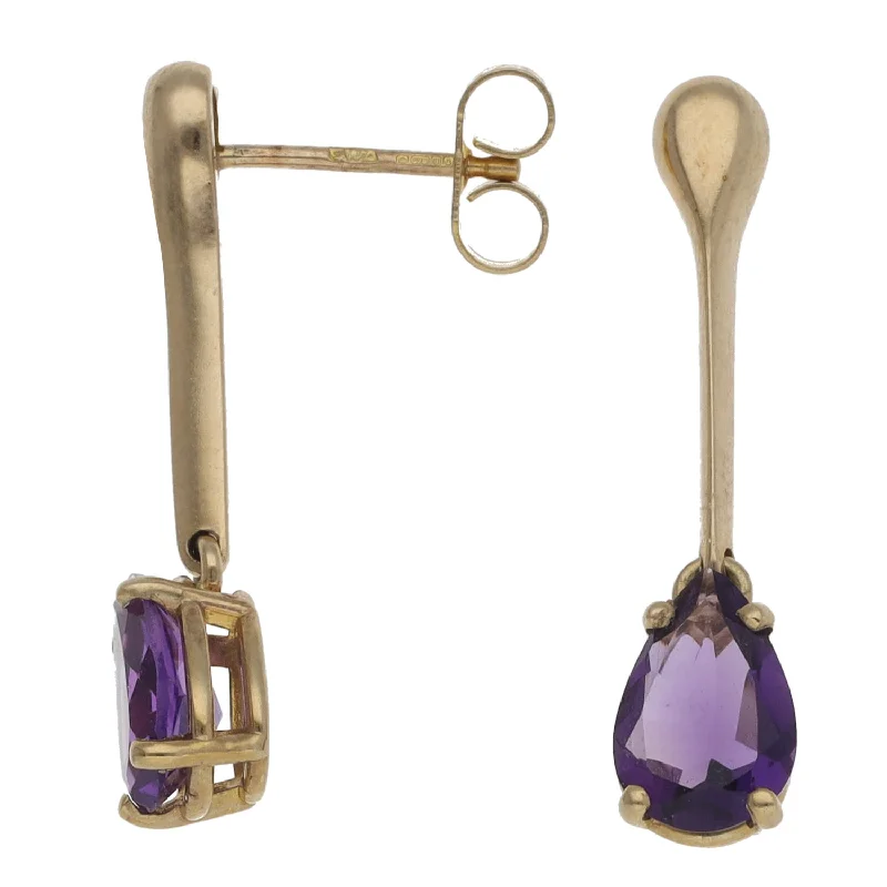 modern hoop earrings for women-9ct Gold Amethyst Drop Earrings