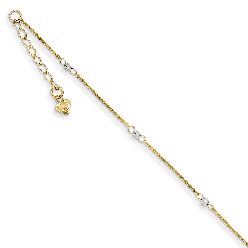 silver bracelet for women-14k Two-Tone Gold Cable and Mirror Bead Chain Anklet, 9-10 Inch