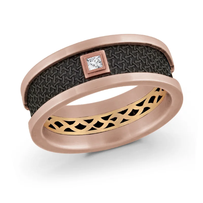 eternity band engagement ring for women-14K Rose Gold with Pink Highlights and 14K Yellow Gold and Inlaid Diamonds Ring from the Noir Collection by Malo - MRDA-006-8PZY5