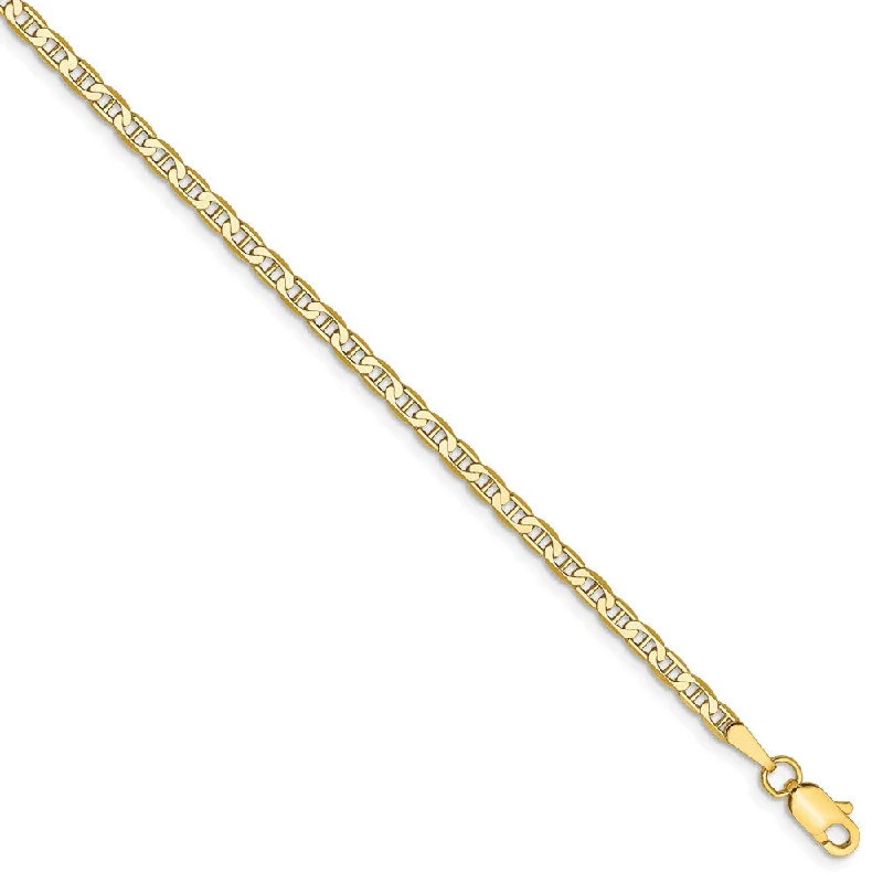 gold bracelet for women-2.4mm 14k Yellow Gold Solid Concave Anchor Chain Anklet